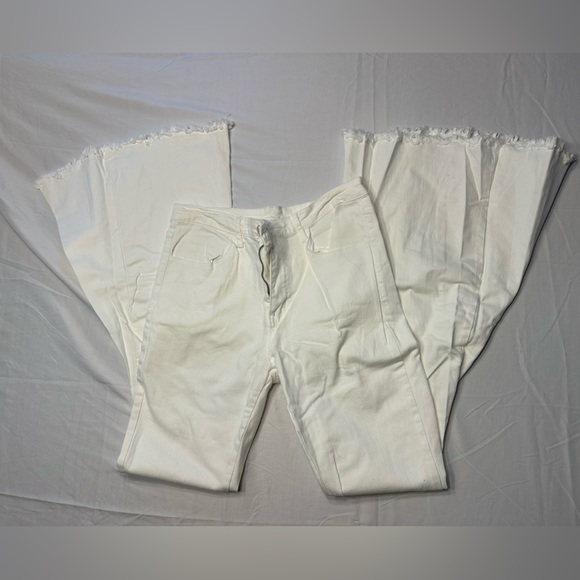 White Saints & Hearts flare jeans (size L) - Picture 1 of 4